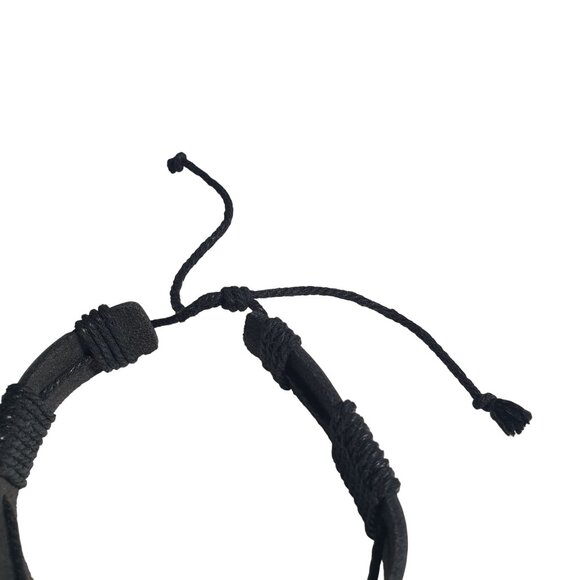 Black Adjustable Leather Woven Men Bracelet Handcrafted Casual Rope Style Unisex - Picture 3 of 5
